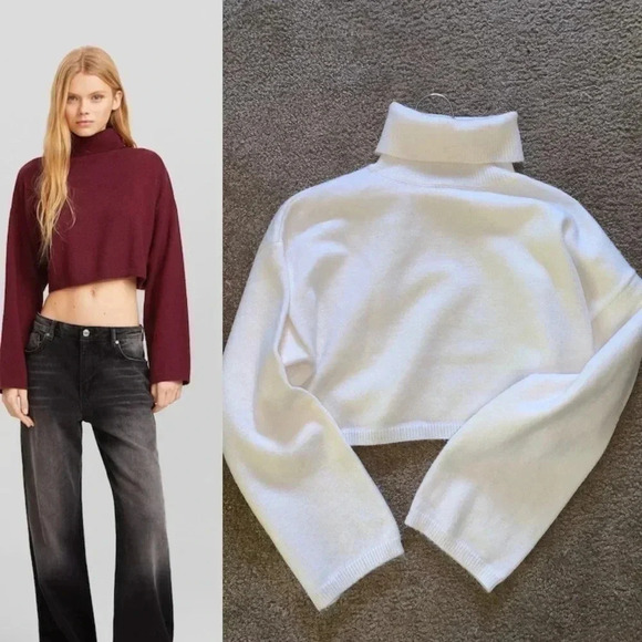 Bershka Raised Neck Jumper  Cream Size Small - Picture 1 of 6